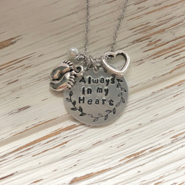 Always in my Heart Memorial Hand Stamped Necklace - SoulCysterCreations