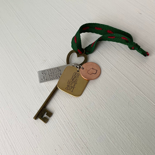 Our New Home Antiqued Key Ornament
