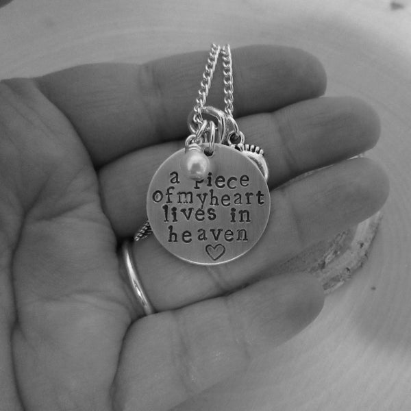 Piece of my Heart Lives In Heaven Hand Stamped Memorial Necklace - SoulCysterCreations