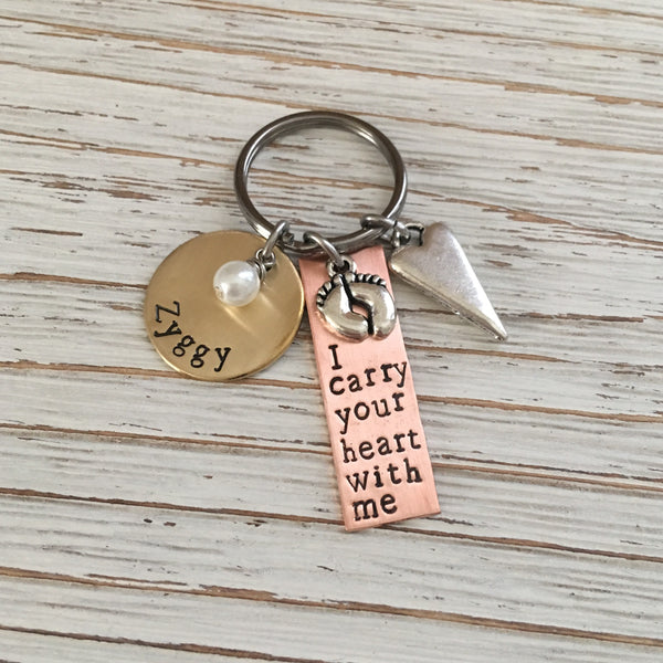 I Carry Your Heart With Me Hand Stamped Keychain - SoulCysterCreations