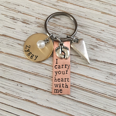 I Carry Your Heart With Me Hand Stamped Keychain - SoulCysterCreations
