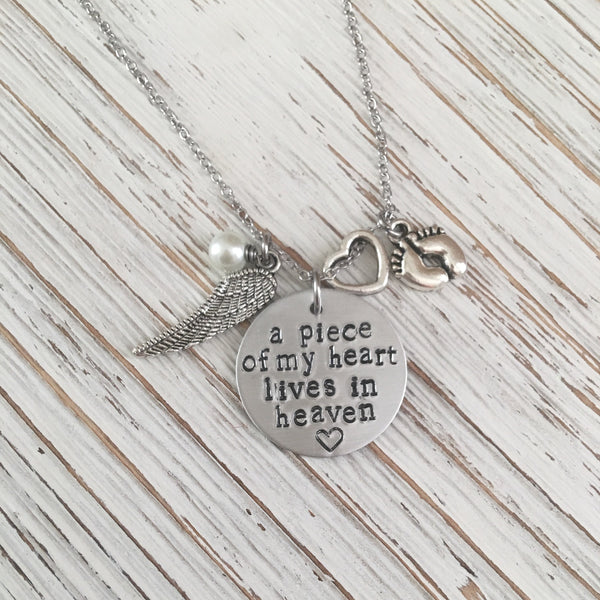 Piece of my Heart Lives In Heaven Hand Stamped Memorial Necklace - SoulCysterCreations