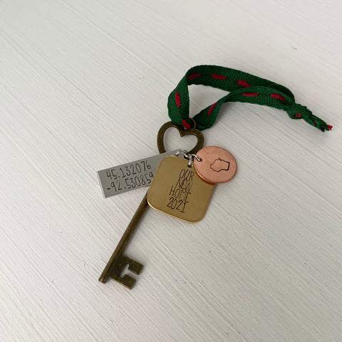 Our New Home Antiqued Key Ornament